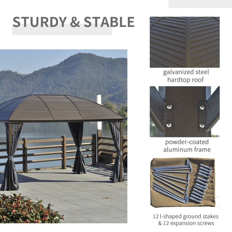 Outsunny 10x13 Hardtop Gazebo, Permanent Metal Roof Gazebo Canopy Arc with Aluminum Frame