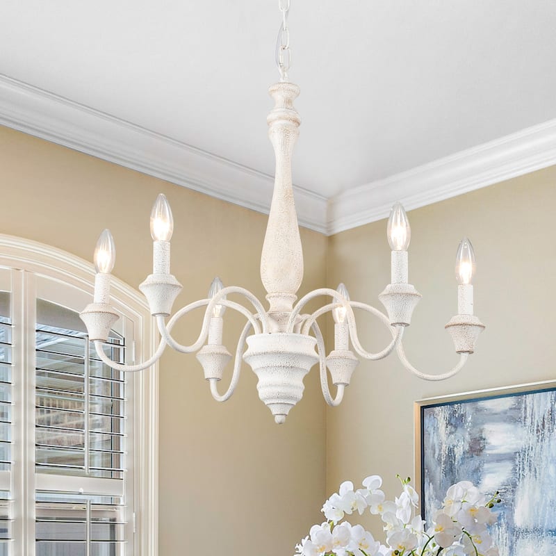 6-Light Farmhouse Branches Chandelier for Bedroom Study Dining Room - Retro White