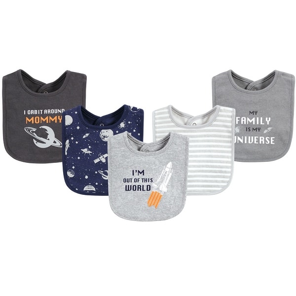 slide 1 of 1, Hudson Baby Infant Boy Cotton Bibs, Outer Space, One Size - Outer Space - One Size One Size - Outer Space