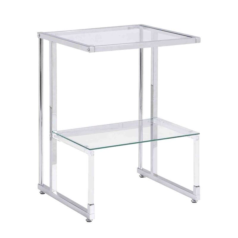 Grondin Contemporary Style 2-Tier End Table Sofa Side Table with Tempered Glass Shelves and Metal Frame