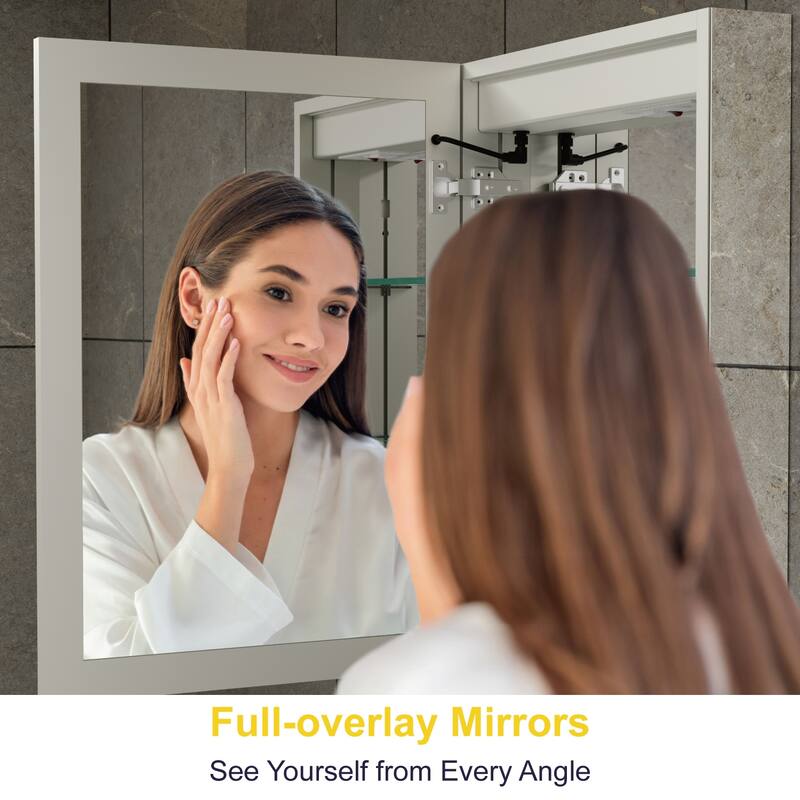 Chloe LED Medicine Cabinet with Mirror, Dimmable, Anti-fog, Adjustable Glass Shelves, Recessed or Surface Mount