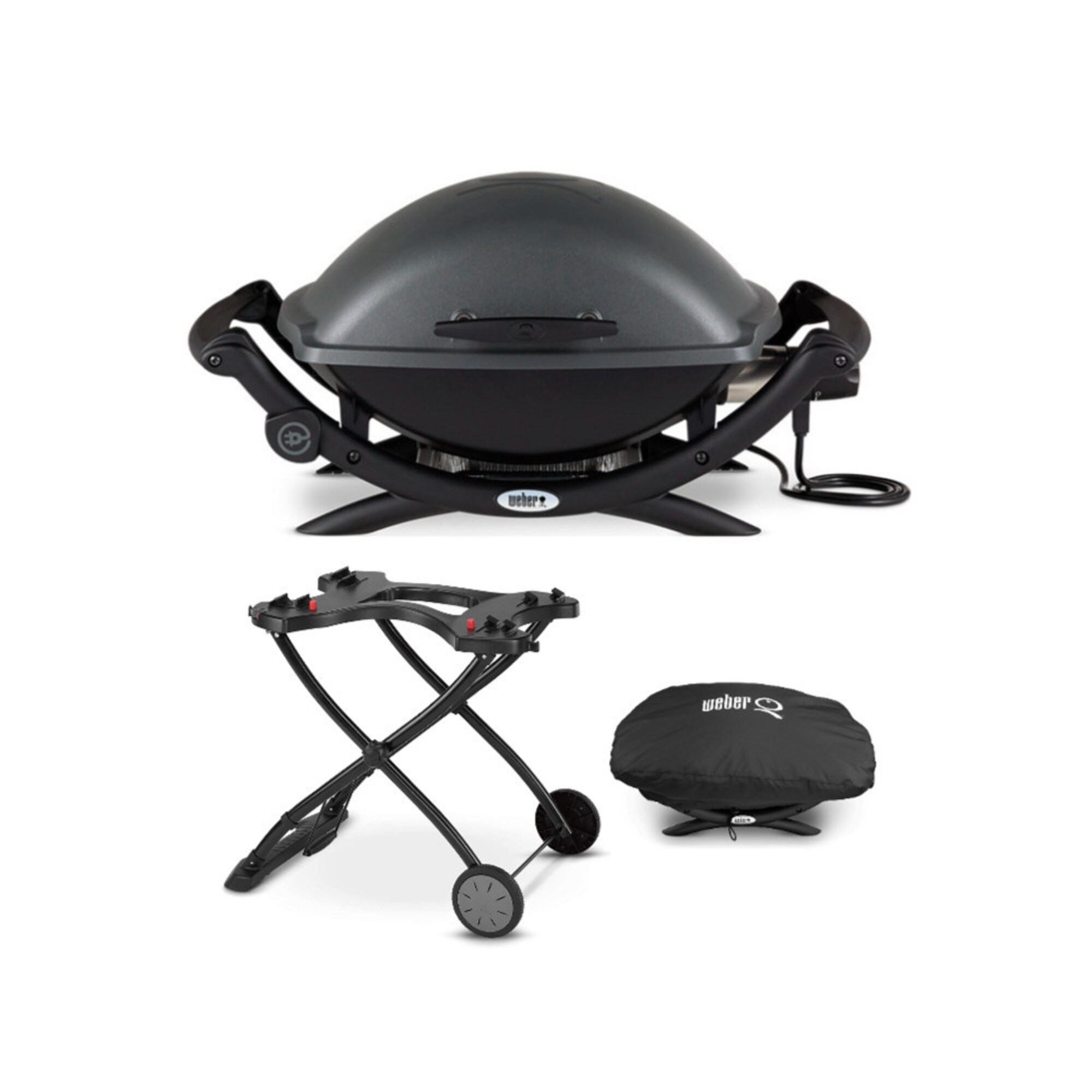 Weber Q 2400 Electric Grill Black with Grill Cover and Cart