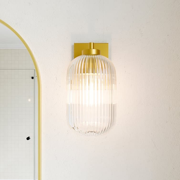 Acroma Brass Wall Light with Ribbed Glass Shade
