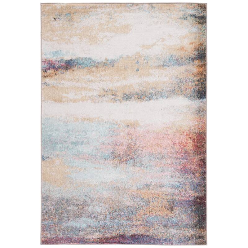 SAFAVIEH Phoenix Elna Modern Abstract Rug - 6'7" Square - Rust Blue/Ivory