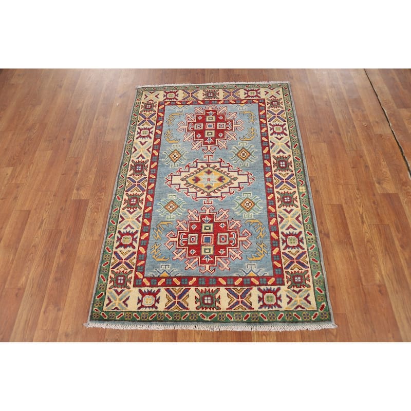 Blue Kazak Foyer Rug Handmade Geometric Accent Wool Carpet - 2'9"x 4'3"