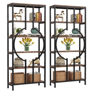 70.9"H x 27.6"W Industrial Geometric Bookcase, 6-Tier Tall Bookshelf, Wood Display Shelf Storage Shelves