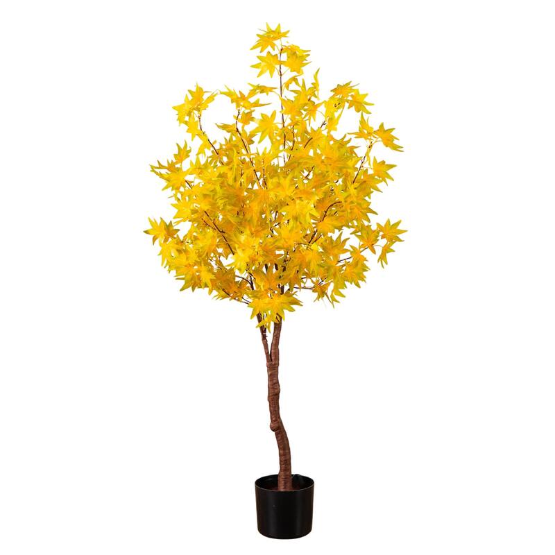 Pre-Lit Fall Harvest Yellow Maple Artificial Tree - 4' - Warm White LED Lights