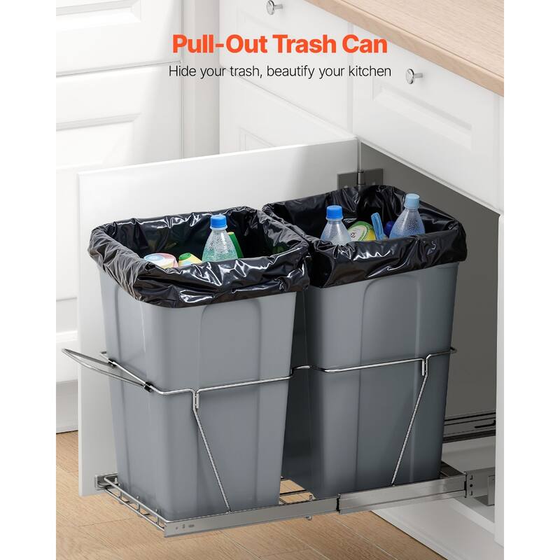 Pullout Trash Bin Soft Close Under Cabinet Waste Container with Door Kit