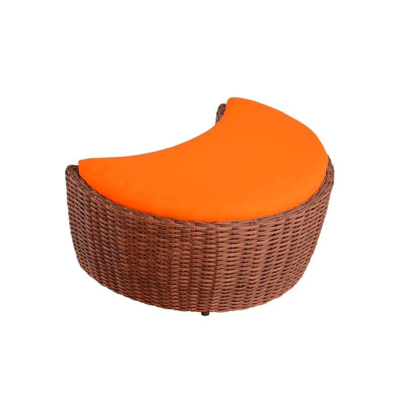 Romantic Collection outdoor harvest moon shape Ottoman - Dark Brown Frame Orange Cushion