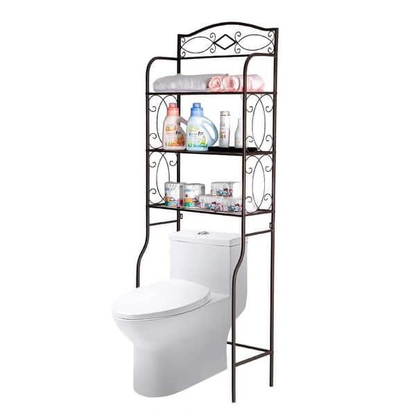 Rustic Brown and Black 3-Tier Over-the-Toilet Rack | Tall Bathroom Storage Shelf