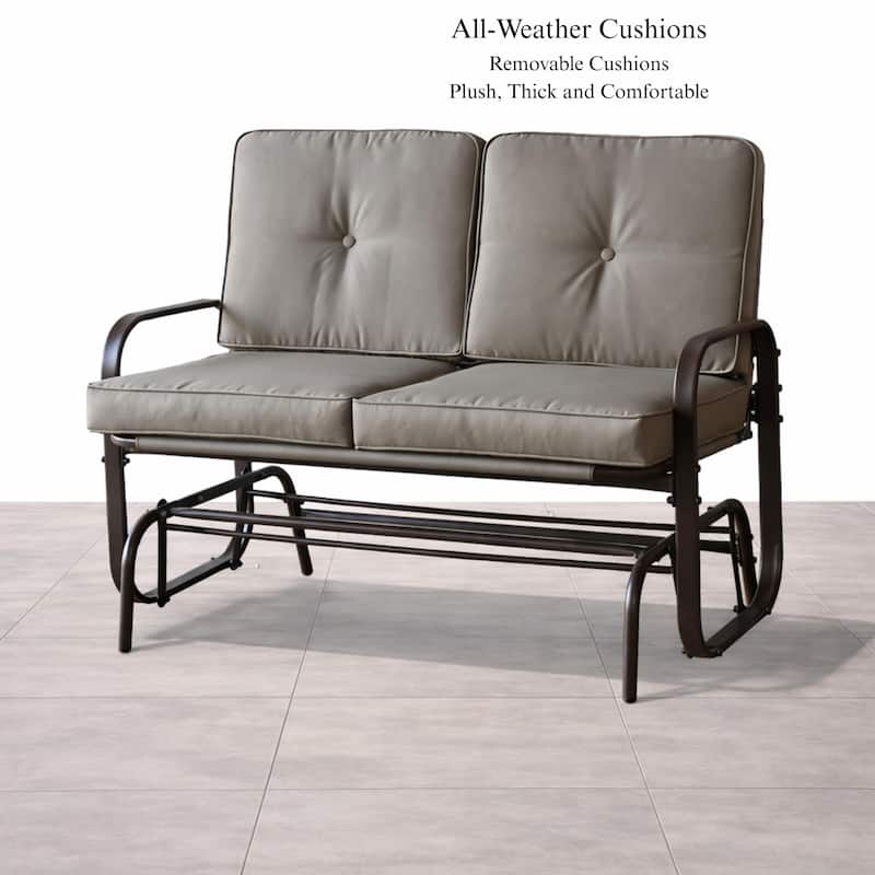 Winston 2-Person Brown Steel Outdoor Loveseat Glider with Polyester Tan Cushion - N/A