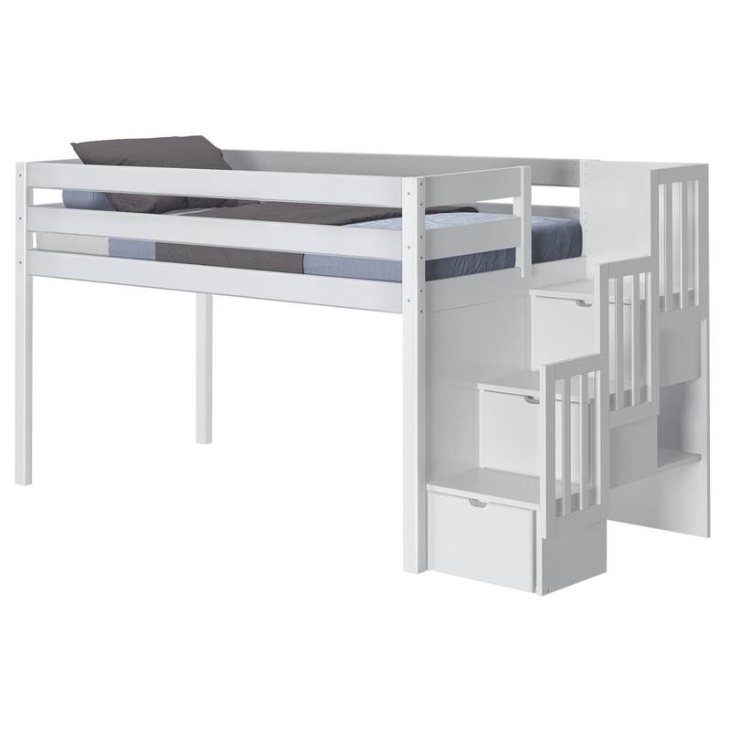 JACKPOT Contemporary Low Loft Twin Bed with 3 Step Stairway