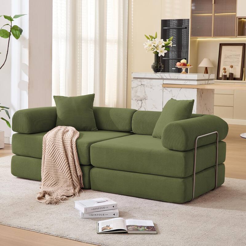 Modular Couch Sofa Bed, Convertible Design with Removable Armrests,Folding Mattress Couch for Small Spaces ,No Assembly