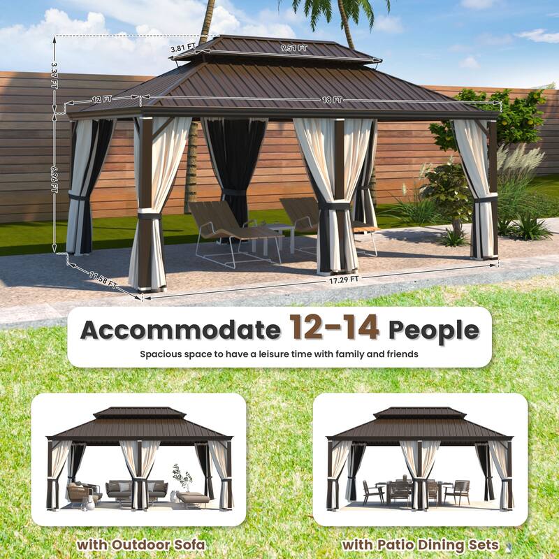 EROMMY Hardtop Gazebo with Galvanized Steel Roof and Curtains, Outdoor Aluminum Pavilion for Patio, Backyard, Lawn