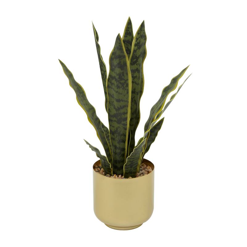 Green Faux Foliage Artificial Plant with Gold or White Porcelain Pot