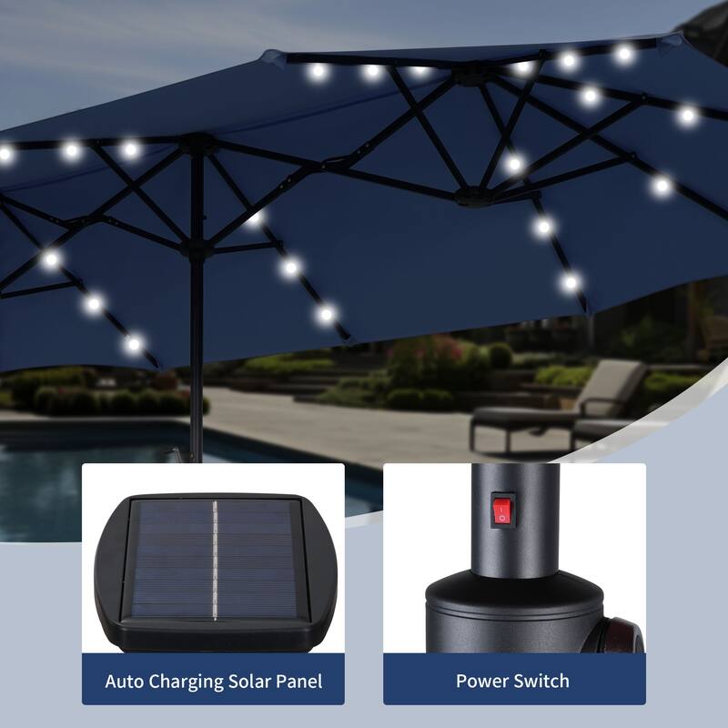 Autlaycil 13 ft Patio Umbrella with 36 Solar Lights & Crank System for Outdoor
