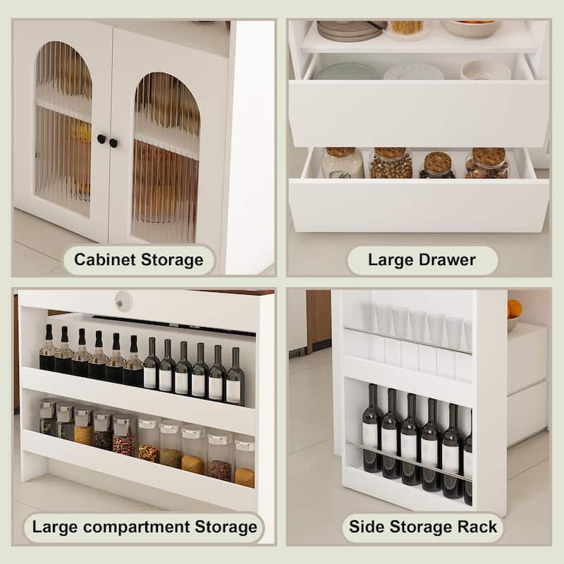 Roomfitters Kitchen Island with Rotating Extendable Table, Mobile Dining Station with Storage and Built-in Power Outlet