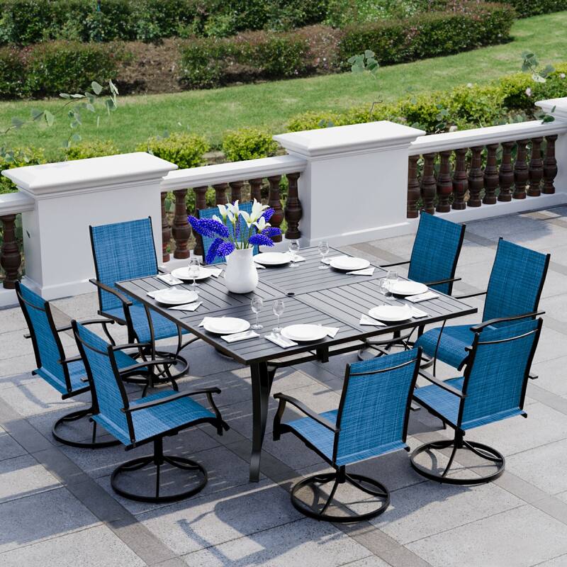 Patio Dining Set w Textilene / Swivel Rocking Chairs, Outdoor Table & Chairs w Adjustable Umbrella Hole, 5/7/9-Piece Garden Set