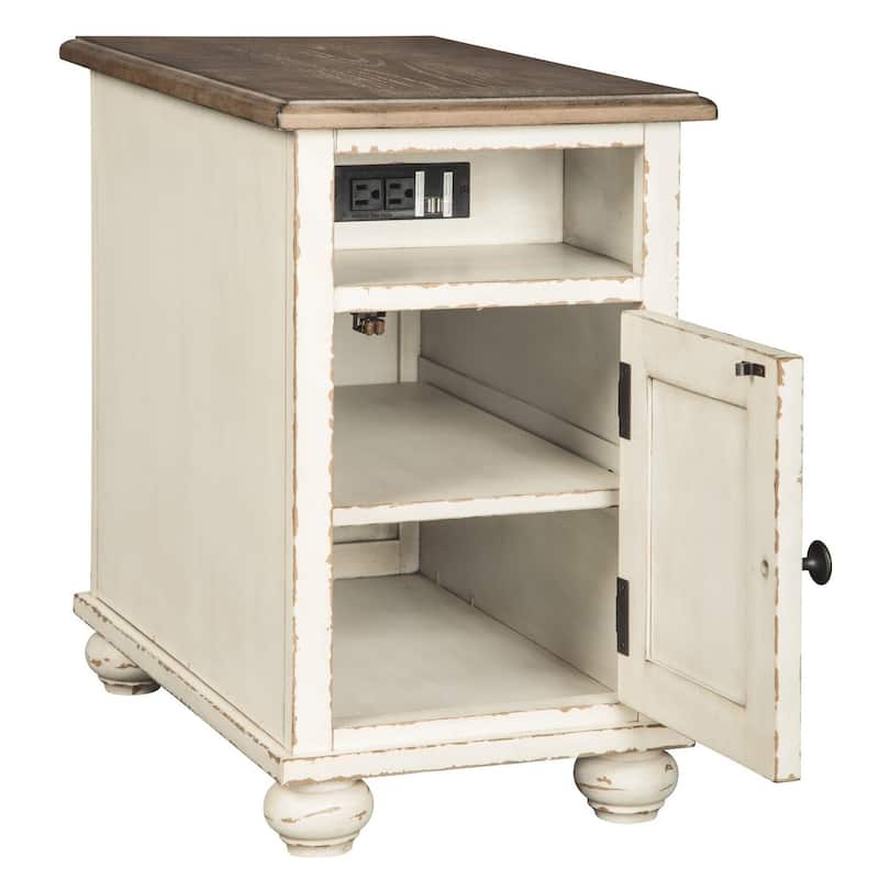 24 in. Antique White and Brown Rectangle Wood End Table, Sturdy Build End Side Table for Living Rooms