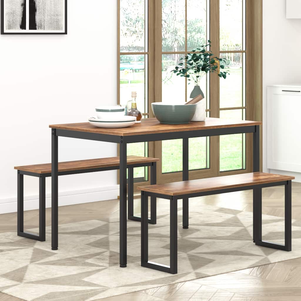 Dining Table Set for 4, Kitchen Room Table Set with 2 Benches