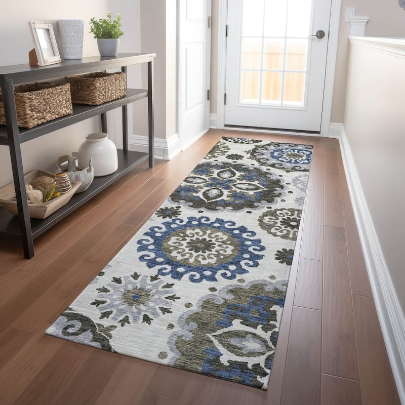 Premium Washable Super Soft Boho Suzani Mayfield Rug - Pewter - 2' 3" x 7' 6" - Runner