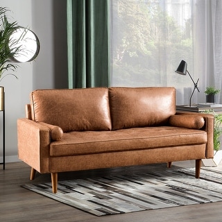 OVIOS Mid-Century Top-Grain SUEDE Leather Deep Seat Sofa With Cushions ...