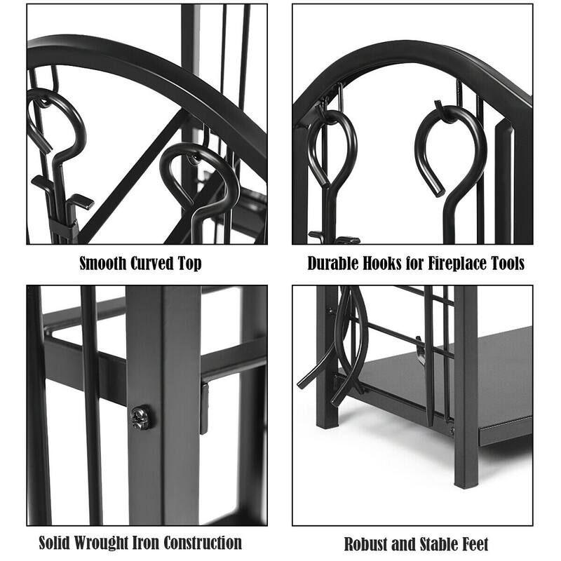 Gymax Fireplace Log Rack with 4 Tools Set Fireside Firewood Holders