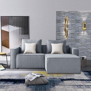 Modern L-Shape Linen Sectional Sofa Set with Reversible Chairs Sofa and ...