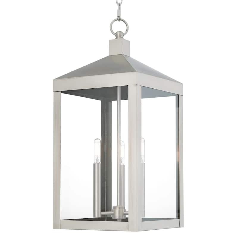 Livex Lighting Nyack 3 Light 11" Wide Outdoor Taper Candle Pendant - Brushed Nickel