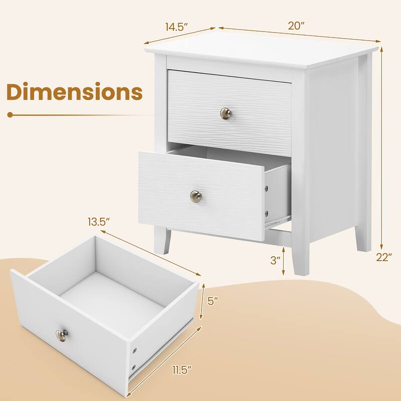 Gymax 2PCS Modern Nightstand w/ Storage 2 Drawers and Support Legs for