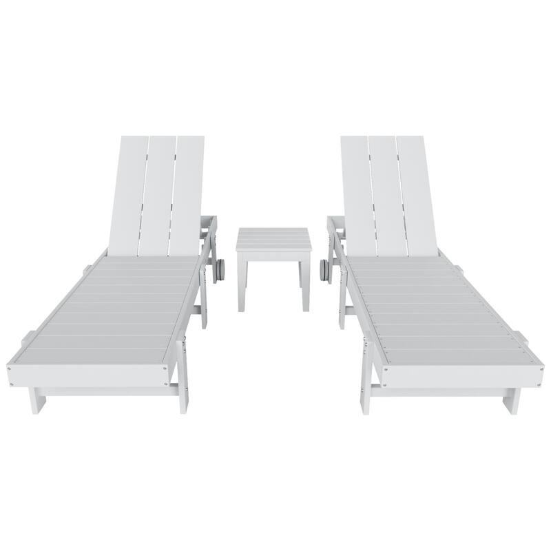 Polytrends Shoreside Modern Poly Eco-Friendly All Weather Reclining Pool Chaise Lounge With Wheels and Side Table (3-Piece Set)