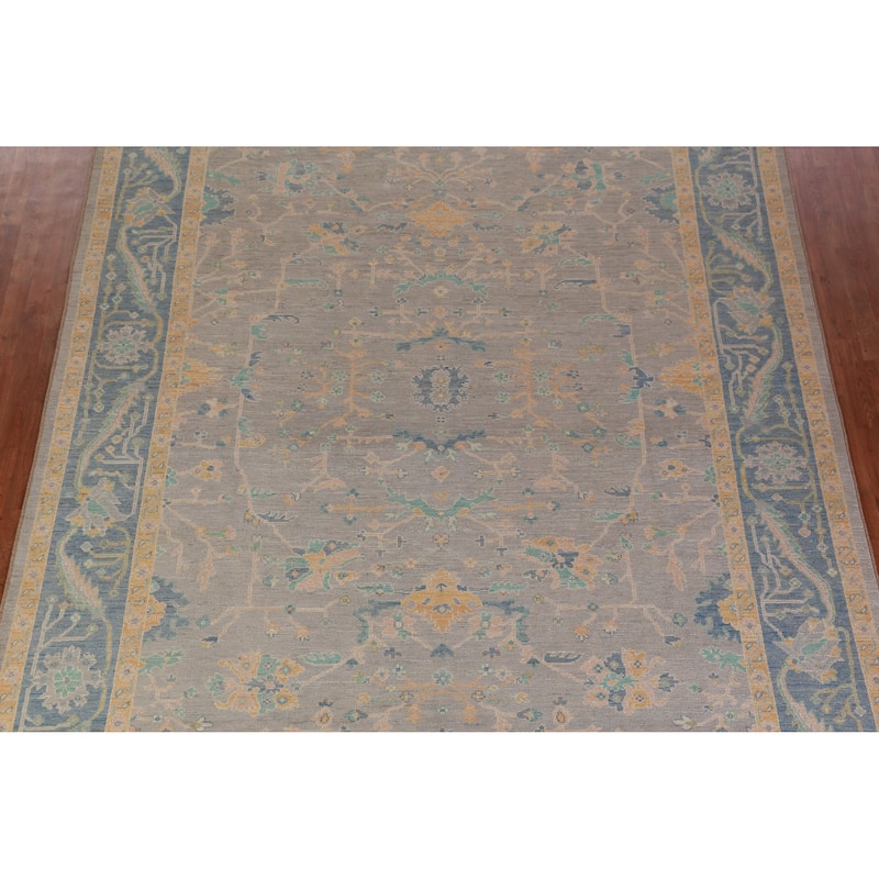 Hand Knotted Oriental 100% Wool Carpet Transitional All-Over Greys & Charcoal Oushak Area Rug - 12' 0'' X 9' 5''