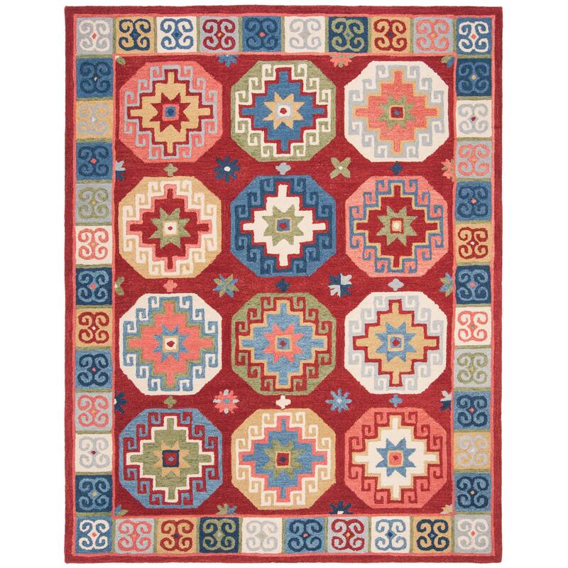 SAFAVIEH Handmade Aspen Cheridwen & Eclectic Tribal Wool Rug - 9' x 12' - Red/Blue