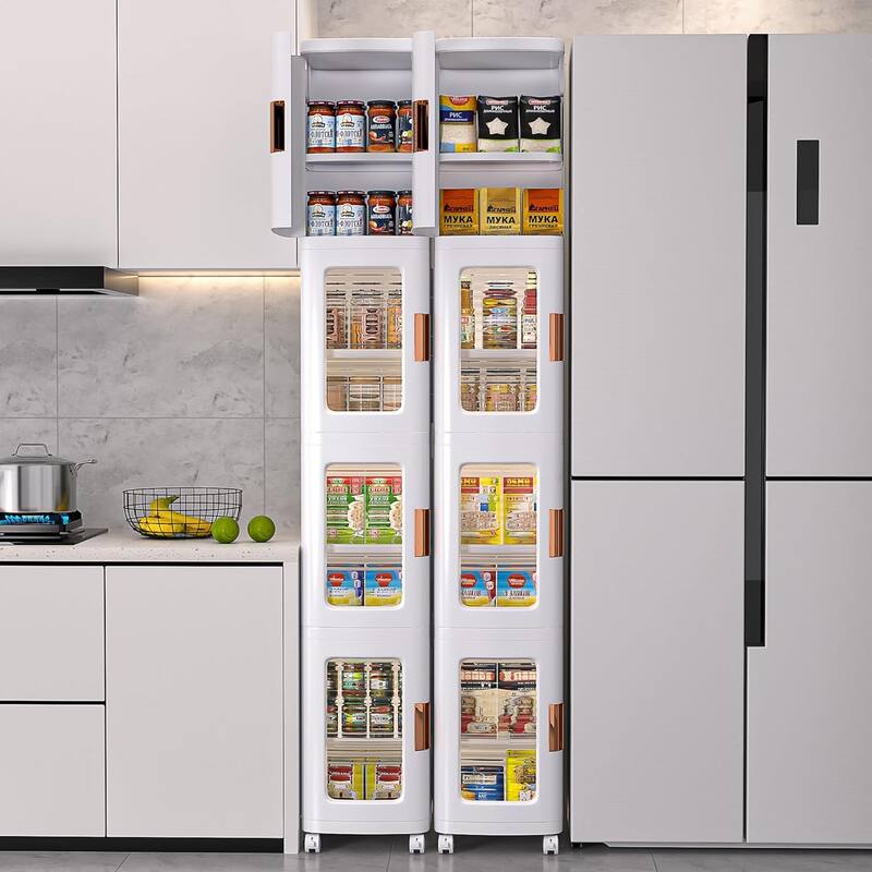 Foldable Slim Storage Cabinet with Wheels, 4-Tier Narrow Plastic Organizer for Bathroom, Kitchen, Laundry & Pantry