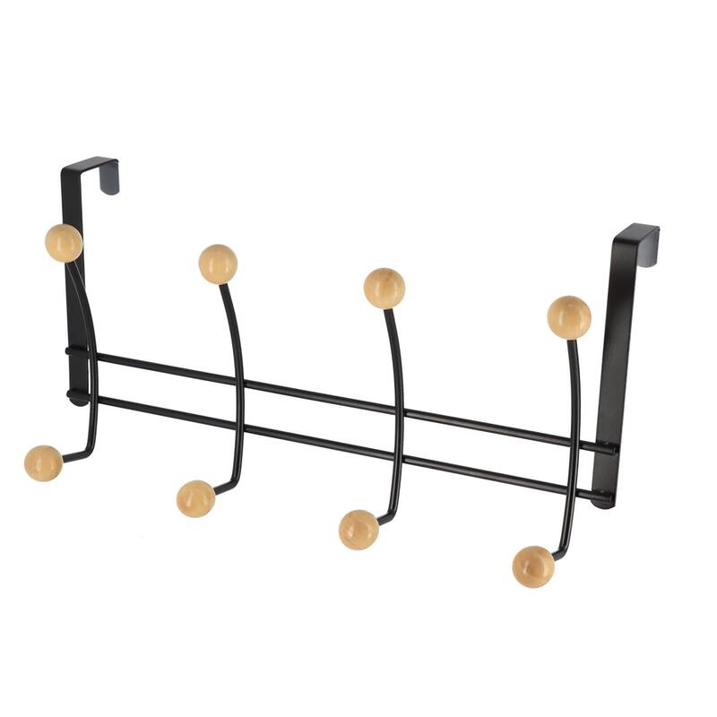 Over The Door Hook Rack with 8 Ball Ends - 15 L x 4 W x 7.5 H - Black/Natural