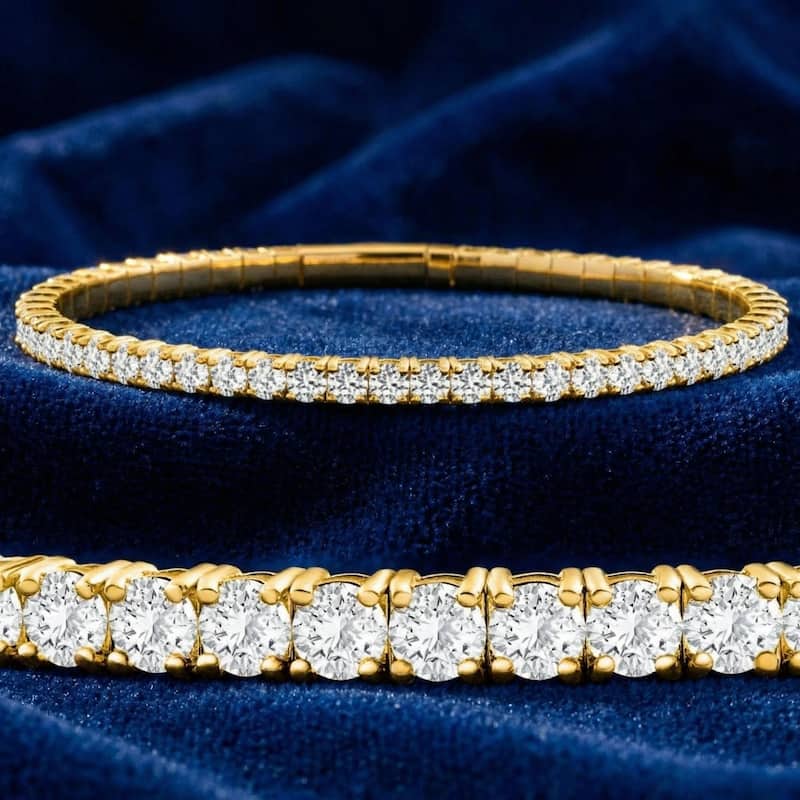 Bliss Diamond 3Ct Flexible Round Cut Diamond Bangle Tennis Bracelet Lab Grown Yellow Gold
