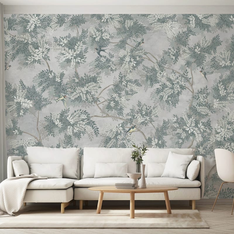 Verdant Canopy with Songbirds Botanical Wallpaper Mural