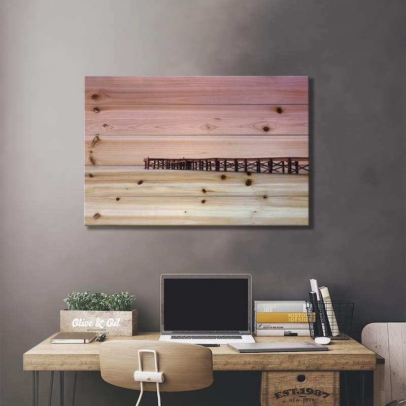 Pink Pier Print On Wood by Andreas Stridsberg - Multi-Color