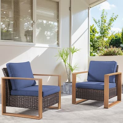 Gymojoy Outdoor Wicker Club Chair Set With Thick Cushions
