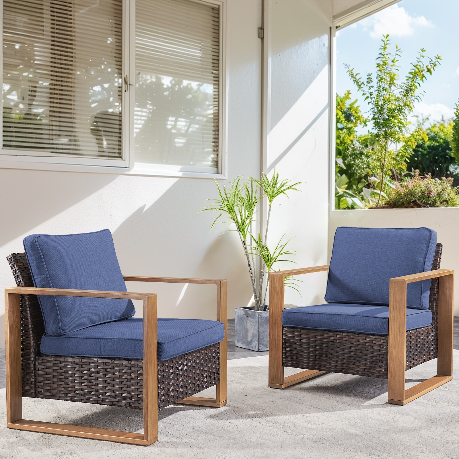 Gymojoy Outdoor Wicker Club Chair Set With Thick Cushions