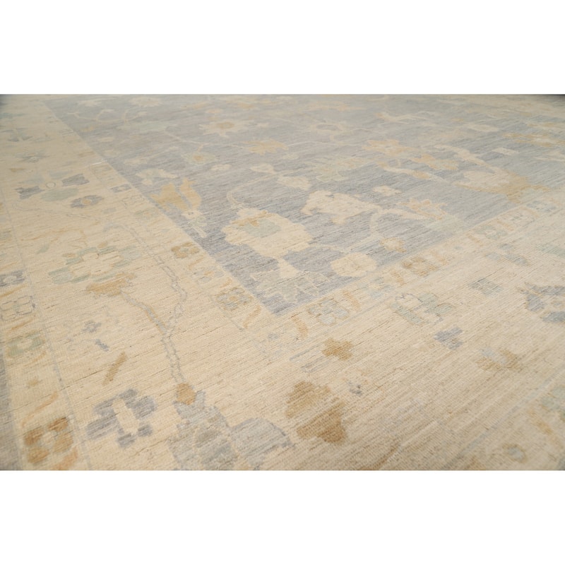 Vegetable Dye Blue Oushak Turkish Large Rug Hand-Knotted Wool Carpet - 10'2"x 13'8" - 10'2"x 13'8" - Blue