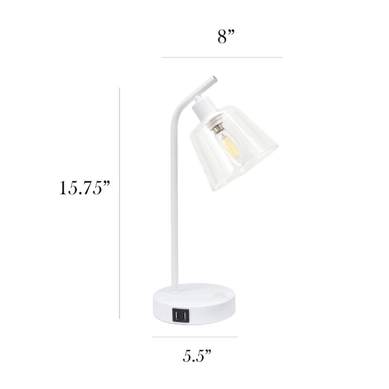 Curved Arm Desk Lamp with Glass Shade - 15.75" - White