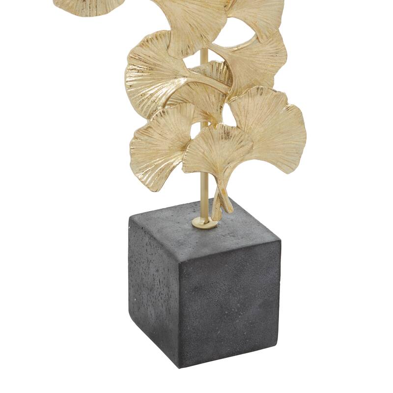 Polystone Floral Decorative Sculpture with Black Block Base - Silver or Gold - Roche River Decor