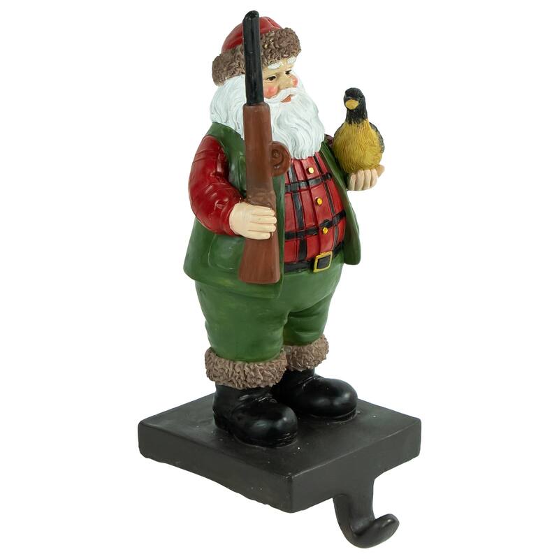 8.5" Hunter Santa with Duck Christmas Stocking Holder