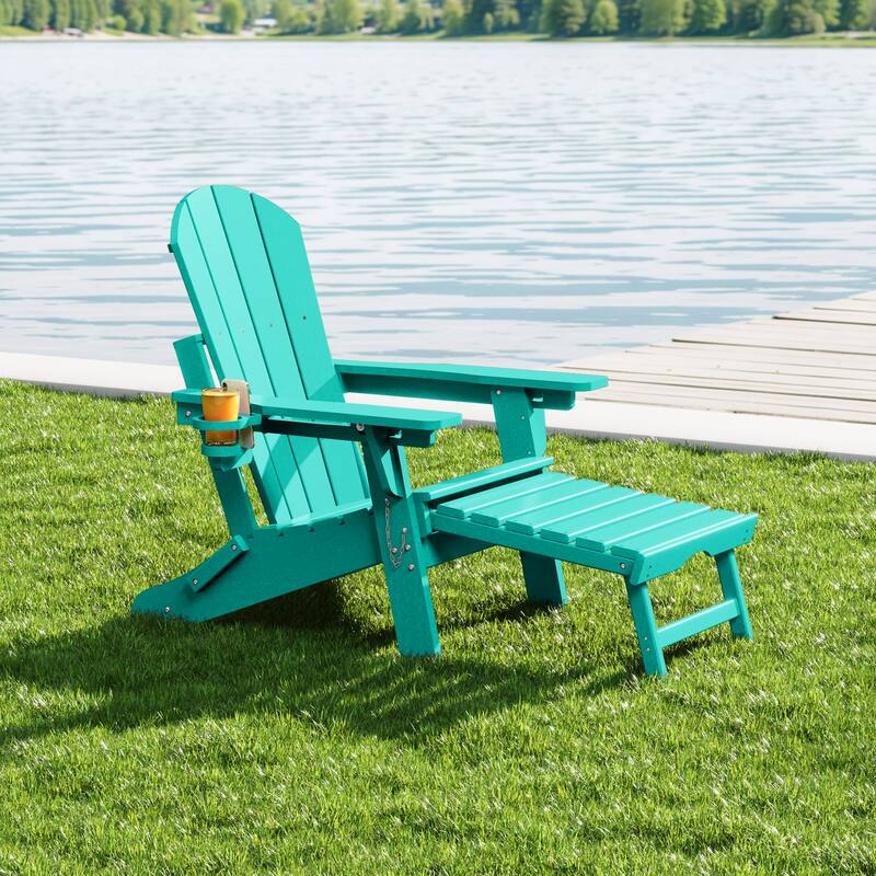 Laguna Outdoor Folding Adjustable Adirondack Chair with Cup Holder & Hideaway Ottoman