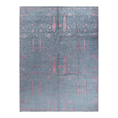 Ikat One-of-a-Kind Hand-Knotted Area Rug - Gray, 9' 1" x 11' 10" - 9' 1" x 11' 10"