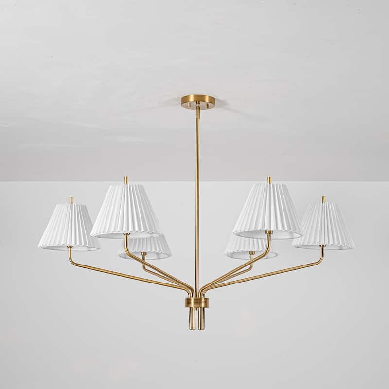 6-Light Modern Transitional Brass Pleated PVC Chandelier for Dining Room & Living Room - 45.1 in. W x 20 in. H - 45.1 in. W x 20 in. H - Gold