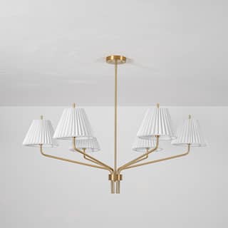 6-Light Modern Transitional Brass Pleated PVC Chandelier for Dining Room & Living Room - 45.1 in. W x 20 in. H