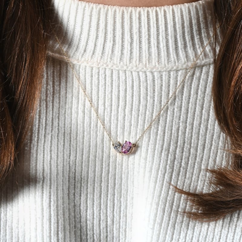 Bliss Diamond 1.90Ct Heart to Heart Diamond & Sapphire Pendant Gold 18" Necklace Lab Grown