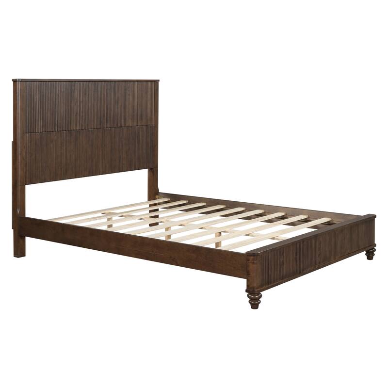 Solid Wood Bed Frame,Queen Platform Bed Frame with Headboard,Tall Headboard Natural Wood Bed ,No Box Spring Needed,Walnut
